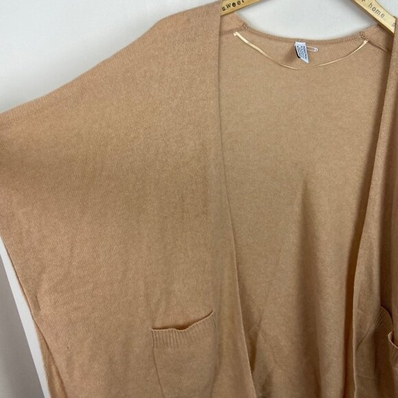 NEW Nordstrom 100% Cashmere Ruana Beige Tan Open Front Cardigan Pockets Minimal - Picture 9 of 13